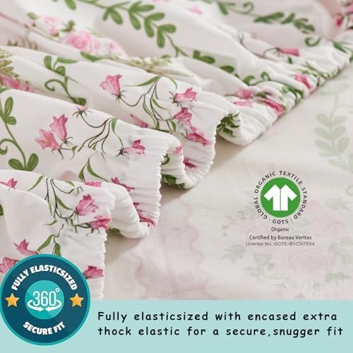 Brandream French Country Crib Bedding Set for Girls Pink Floral Stripes Vines Grandmillennial Cottagecore Print 100% Cotton Baby Girl Nursery Bedding - Ruffles Quilt,Crib Sheet,Crib Bed Skirt,3 Pieces