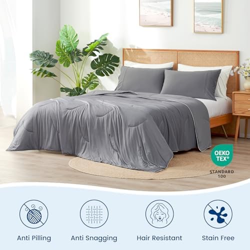 Cozy Bliss Cooling Comforter Cali King Size, Reversible Lightweight Cooling Blankets for Hot Sleepers and Night Sweats, Q-Max>0.45 Soft Breathable Silky Smooth Summer Comforter, Dark Grey, 106"x96"