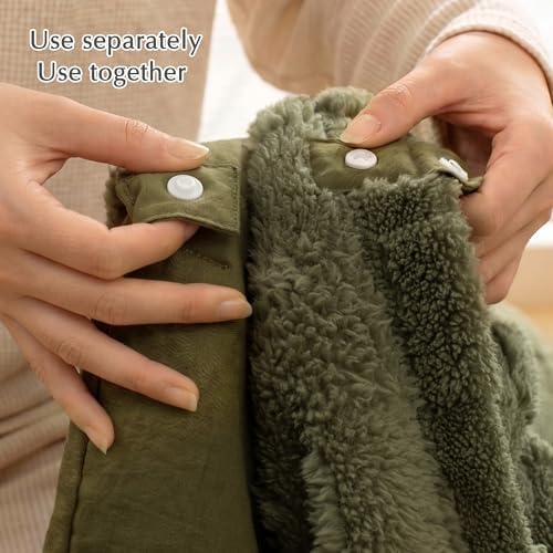 HIG 4pc 2-in-1 Twin-XL Comforter Set with Detachable Fluffy Blanket, Olive