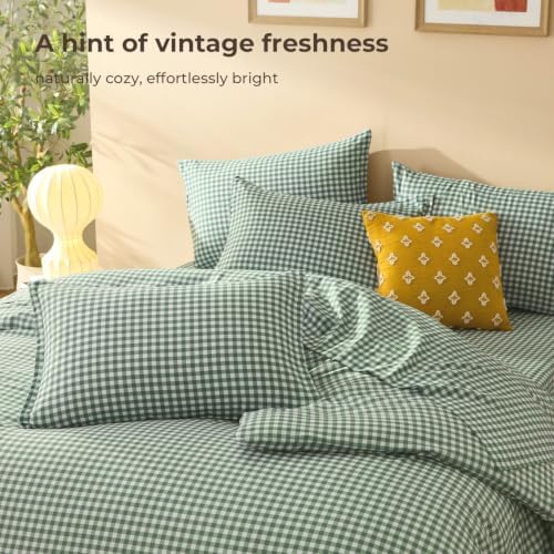 Litanika Forest Green Gingham Queen Comforter Set 7 Pieces