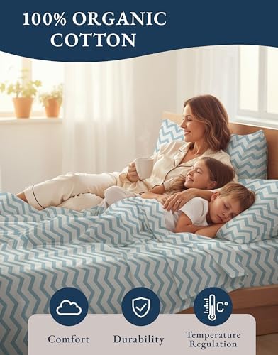 LANE LINEN Queen Sheet Set 100% Organic Cotton Cooling Soft 4pc - Chevron