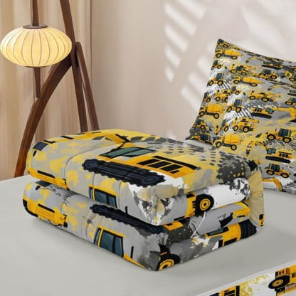 Feelyou Construction Twin Zipper Bedding for Boys, Excavator Tractor 3-Piece-All-in-one Soft and Sturdy, Construction Machinery Truck Zip Up Bedding with Deep Fitted Sheet and 2 Pillowcases