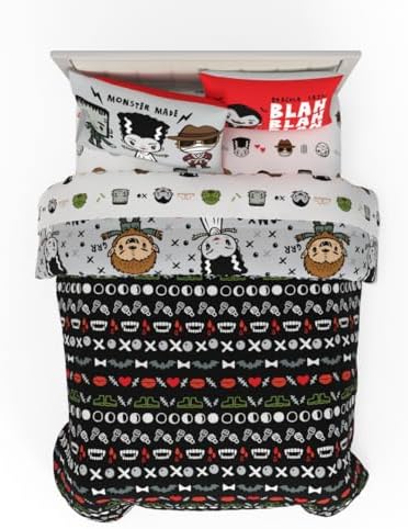 Universal Little Monsters Halloween Full Bed Set – Super Soft & Cozy 7 Piece Reversible Comforter and Sheet Set, (Officially Licensed Product) by Franco