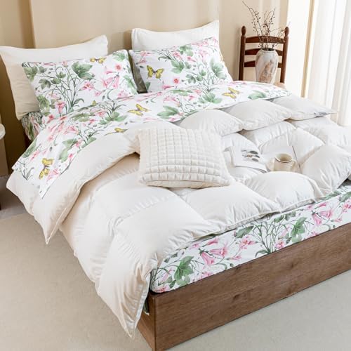 QSH 100% Egyptian Cotton Sheets Set King Size Butterfly Floral Bedding Sheets Spring Leaves Print Bed Sheets Deep Pockets Sheet 4PCs