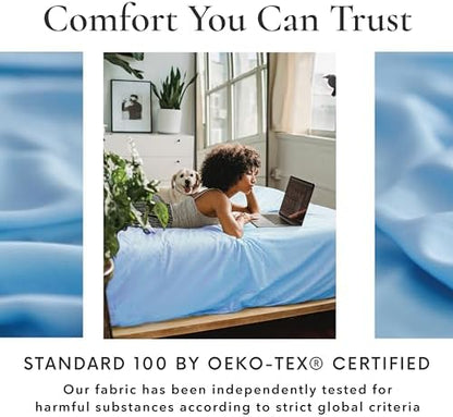Bamboo Bay 6 Piece Full Size Sheet Set, 100% Viscose Made from Bamboo, Breathable, Ultra Soft Cooling Bed Sheets for Hot Sleepers, Beddings with Deep Pockets Fit 16" Mattress, Light Blue