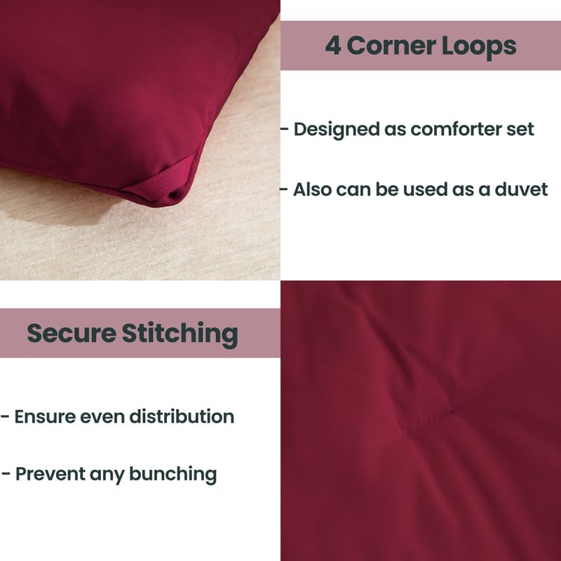Paxrac Burgundy California King Comforter Set, 3 Pieces Lightweight Solid Bedding Set, Soft Fluffy Comforter, All Season Cal King Bed Set (104"x96" Comforter & 2 Pillowcases)
