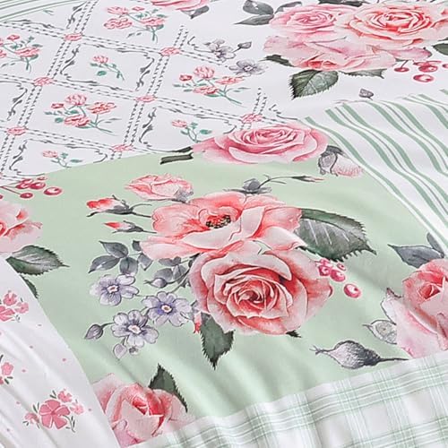 YIKUSH Green Floral Queen Comforter Set, Soft Lightweight All Season Bedding Set for Women Girls, Cozy Cottagecore Botanical Comforter Queen Size with 2 Pillow Shams, Breathable Floral Bed Set