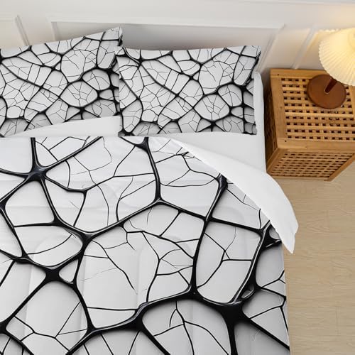 Black and White Modern Art Striped Comforter Set King Size，Black and White Checkered Bedding Set King，with 1 Comforter with 2 Pillow Case，Modern Art Bedroom Decor