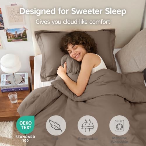 MUXHOMO Twin/Twin XL Comforter Set, All Season Ultra Soft Down Alternative Bedding - 3 Piece Lightweight Bed Set Includes 1 Comforter (68"x88") and 1 Pillow Shams (20"x26"), Brown