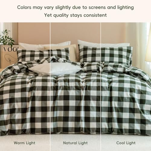 JIYUAN Queen Washed Cotton Duvet Cover Set, 3-Piece, Buffalo Check