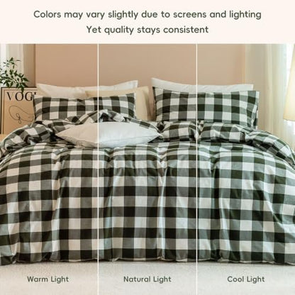 JIYUAN Queen Washed Cotton Duvet Cover Set, 3-Piece, Buffalo Check