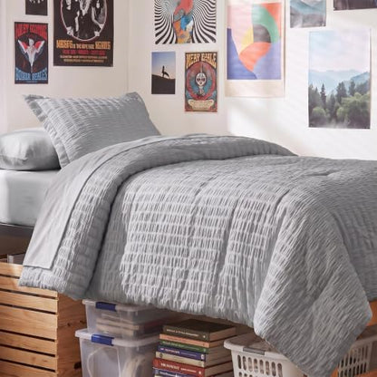 CozyLux Twin XL Comforter Set, 5 Pieces Grey Seersucker Bed in a Bag