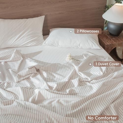 MooMee Striped Duvet Cover Set 100% Washed Cotton Linen Like King