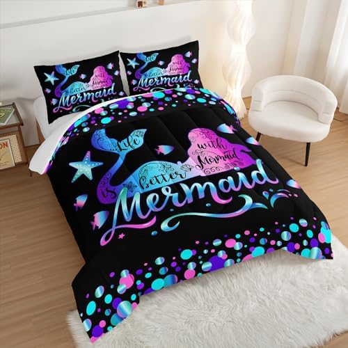 Mermaid Twin Size Comforter Set with 2 Pillowcases.