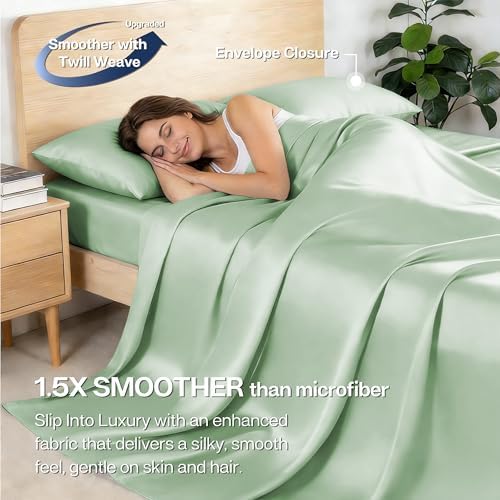 MR&HM Queen Sheets 4 Pieces, Rayon Derived from Bamboo Blend, Sage Green