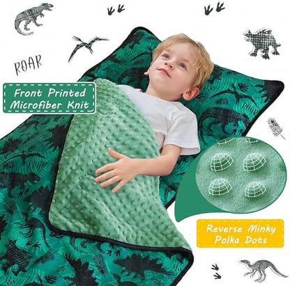 Lasoftan Toddler Nap Mat with Pillow and Blanket, Extra Large Rolled Napping Mats,Slumber Bags for Boys Girls,Kids Sleeping Bag for Daycare, Preschool Travel Camping