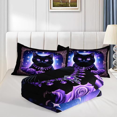 HOSIMA Cat Queen Comforter for Boys Girls Room Decor with 2 Pillowcases.