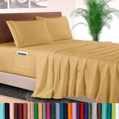Elegant Comfort 4-Piece Bed Sheet Set - Luxury Bedding 1500 Premium Hotel Quality Microfiber, All Around Elastic 18-24 Inches Deep Fitted Sheet- Extra Deep Pocket Sheets, Queen, Camel-Gold