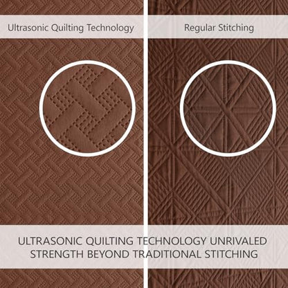 FLYMME Twin Quilt Bedding Set,Brown Lightweight Microfiber Bedspread, Modern Geometric Weave Stripe Pattern, Soft Summer & All-Season Bed Coverlet, Includes 1 Quilt & 1 Sham