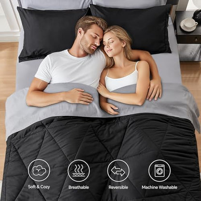 BEDELITE Queen Comforter Set 7 Pieces Bed in A Bag - Soft Microfiber Reversible Black Bed Set with Comforters, Sheets, Pillowcases & Shams, Cozy Luxury Bedding Sets for All Season (Pack of 2)