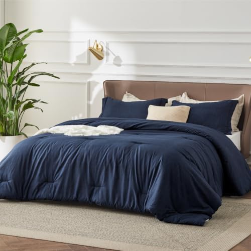 Bedsure Navy Cal King Comforter Set, Soft Cationic Dyed Bedding Set 3 Pcs