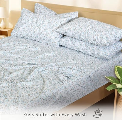 RUVANTI 100% Cotton Twin Sheets, Percale Twin Sheet Set, Fleur & Field