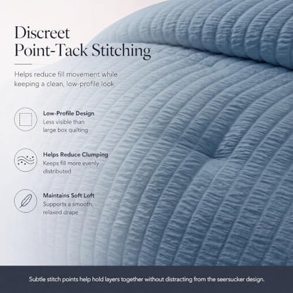 CozyLux Oversized King Comforter Set 120x98 7-Piece Grayish Blue Seersucker