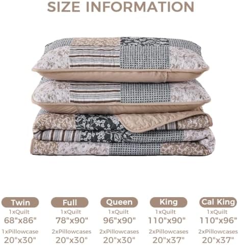 Mybedsoul Blue Brown Quilts Queen Size, Patchwork Floral Bedding Set
