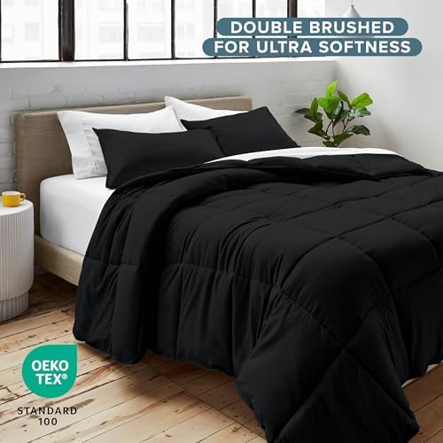 Bare Home Comforter Set - 1800 Ultra Soft (Oversized King, Black)