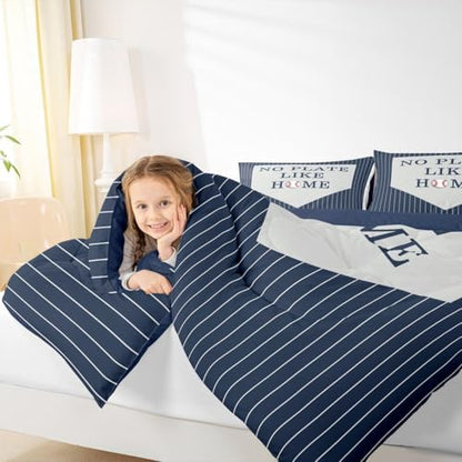 Castle Fairy Boys Baseball Comforter Set Sports Theme Bedding Set for Kids Teens Adults Navy Stripes Comforter Sports Baseball Quilted Duvet Set Bedroom Collection Twin Size 2Pcs
