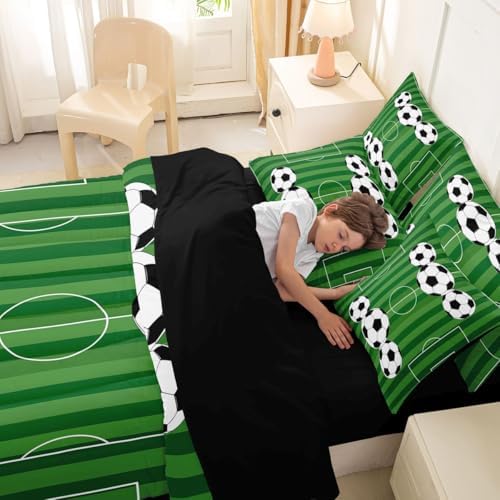 Erosebridal Playground Soccer Green Boys Kids Full Comforter Set 7 Pieces | Football Court Gaming Bed in A Bag for Bedroom Ball Games Bedding Set with Comforters Hexagon Honeycomb Room Decor