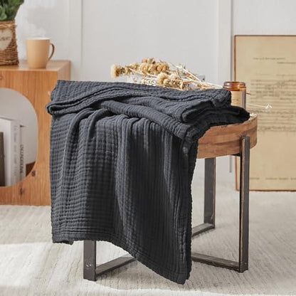EMME Muslin Blankets for Adults Throw Blanket for Couch Breathable Gauze Soft Lightweight Airy Black Super King