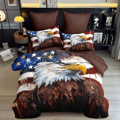 CCoutueChen American Flag Comforter Bedding Set Full Size Retro Eagle Decorative Comforter Set Wildlife Animal Bird Down Comforter 3Piece Soft Lightweight Quilt Set with 2 Pillowcases