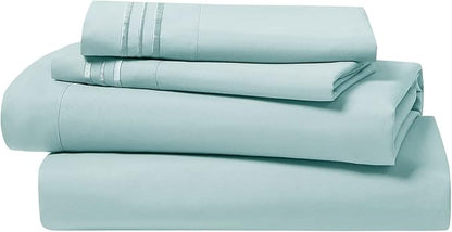 Clara Clark Bed Sheets, Premier 1800 Series 4 Piece Bed Sheet Set, Deep Pocket, Wrinkle, Fade, Stain Resistant, Luxury Soft Bedding Sheets & Pillowcases, Queen, Light Blue Aqua