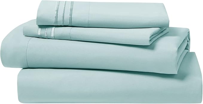 Clara Clark Bed Sheets Set, 4Piece California King Sheet Set, Microfiber, Deep Pocket, Light Blue Aqua, Solid, Premier 1800 Collection