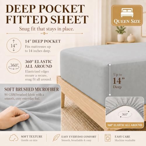 CozyLux Queen Comforter Set Light Grey - 7 Pieces Bed in a Bag