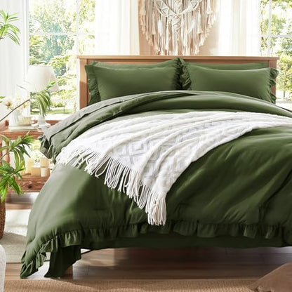 Anluoer Full Size Comforter Sets 7 Piece,Ruffle Bed in a Bag Bedding Sets