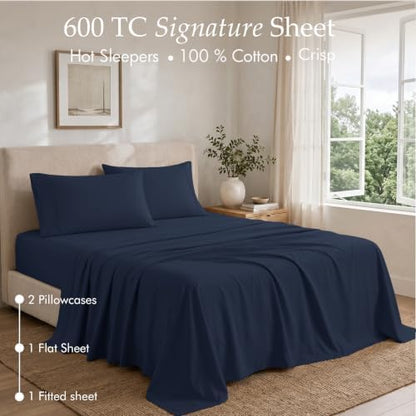 Threadmill 600 Thread Count Cotton Queen Sheet Set, Sateen, Folkstone Blue