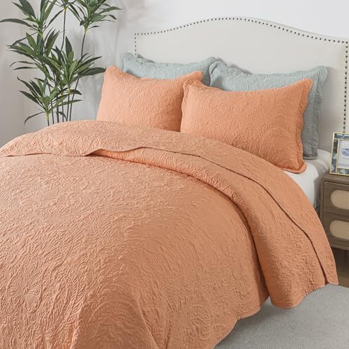 HoneiLife Quilt Set Queen Size - Microfiber Quilt Sets 3-Piece, Queen Quilt Bedding Set Lightweight Bedspreads Reversible Coverlets Retro Bed Cover Floral Bedding Set All Season Quilts