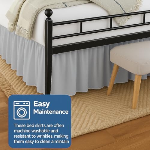 Ruffled Bed Skirt Split Corners with Platform, Tailored Fit Hotel Quality Wrinkle Free Ultra-Soft Microfiber Dust Ruffle, Upto 24 Inch Drop, Cal King, Light Grey