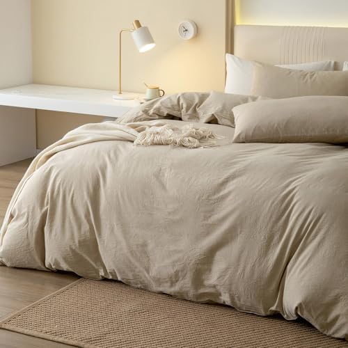JIYUAN Twin Washed Cotton Duvet Cover Set, 2-Piece, Relaxed Linen Feel