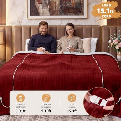 Heated Electric Blanket King Size, Dual Control, 90" x 100", Rose