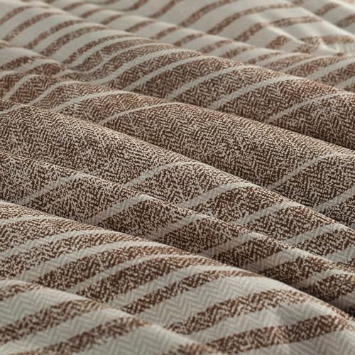 Queen Size Comforter Set Striped Chocolate Brown 7 Pieces Bed in a Bag