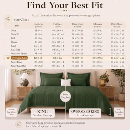 CozyLux Oversized King Comforter Set Olive Green- 7 Pieces Bed in a Bag