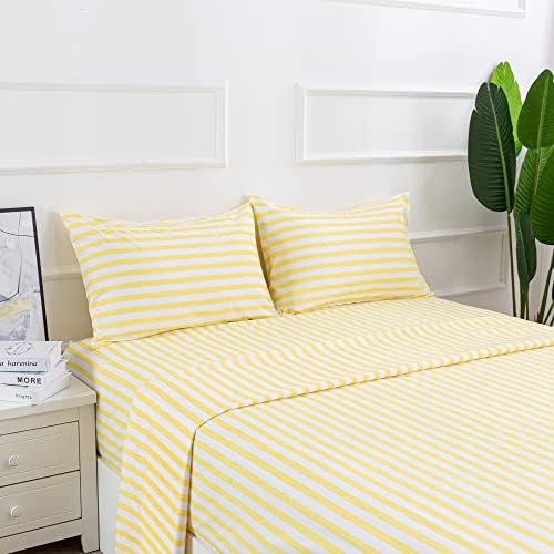 Best Season 4 Piece Stripe Microfiber Stripe Sheet Set - Super Soft Luxury Hotel Deep Pocket,Stain, Fade & Wrinkle Resistant Bedding Set (Yellow,Full Size)