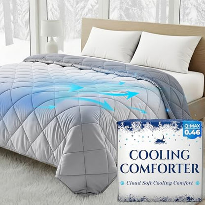 Cooling Comforter - BreezeWeave Cooling Blanket Full Size for Hot Sleepers & Deep Rest - Cloud Soft, Breathable, Ultra Durable, Easy Care, Reversible - 86 x 82 in (Light Grey & Dark Grey)