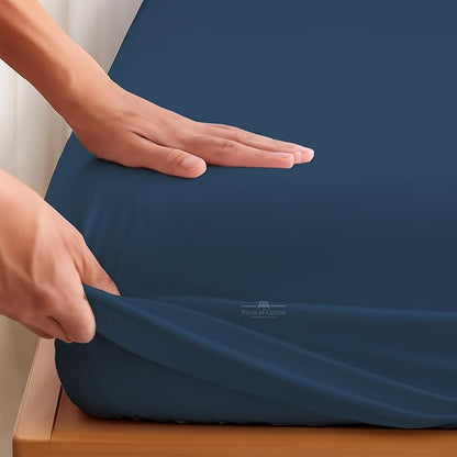 Split Head Flex 1 Qty Fitted Sheet for Adjustable Bed, Queen 28" Split Down from The Top, 100% Egyptian Cotton 600 Thread Count, 18" Deep Pocket, Super Soft Wrinkle Free, Medium Blue