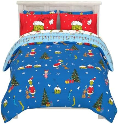 Grinch By Dr. Seuss Holiday & Christmas Bedding Super Soft Comforter and Sheet Set with Sham, 7 Piece Queen Size (Official Dr. Seuss Product) By Franco