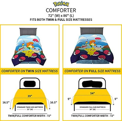 Pokemon Kids Bedding Super Soft Microfiber Reversible Comforter, Twin/Full, (Officially Licensed Product) by Franco