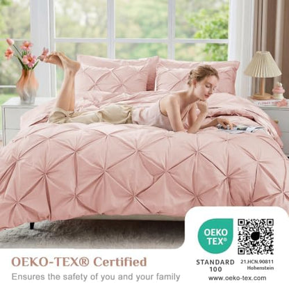 JOLLYVOGUE Twin Comforter Set 5 Pieces - Bed in a Bag Twin for All Season, Pintuck Bedding Comforter Sets with Comforter, Flat Sheet, Fitted Sheet and Pillowcases & Shams, Rose Gold